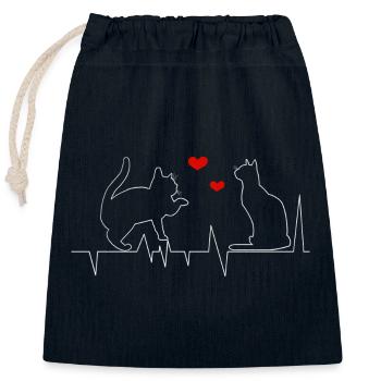 Chats, battement de cœur, cadeau pour l’amoureux des chats - Sac cadeau en coton avec cordon (25 x 30 cm) - bleu marine - Devant