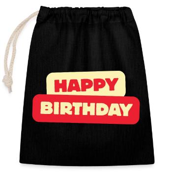 Happy Birthday - Verschließbarer Geschenkbeutel aus Baumwolle (25x30cm) - Schwarz - Vorne