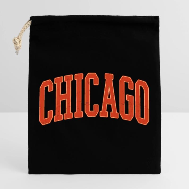 Chicago Arc Text in Orange 3D Verschließbarer Geschenkbeutel aus Baumwolle (25x30cm)