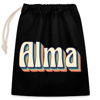 Alma T-Shirt Retro Vintage T-Shirt Geschenkidee - Verschließbarer Geschenkbeutel aus Baumwolle (25x30cm) - Schwarz - Vorne
