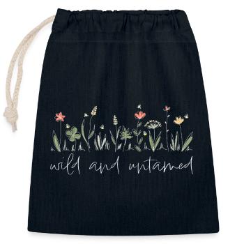 Wild and Untamed - Meadow Flowers Saying - Closable cotton gift bag (25x30cm) - navy - Front