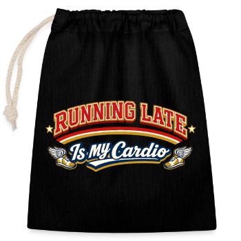 Retro Running Late Is My Cardio Saying Quote - Closable cotton gift bag (25x30cm) - black - Front
