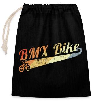 Vélo BMX vintage - Sac cadeau en coton avec cordon (25 x 30 cm) - noir - Devant