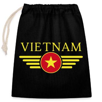 Vietnam Stil Design T-Shirt - Verschließbarer Geschenkbeutel aus Baumwolle (25x30cm) - Schwarz - Vorne