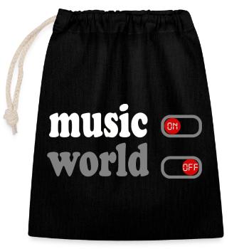 Échappez au Monde avec Style ''Music On, World Off - Sac cadeau en coton avec cordon (25 x 30 cm) - noir - Devant