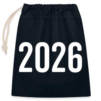 Chiffre de l’année 2026 - Sac cadeau en coton avec cordon (25 x 30 cm) - bleu marine - Devant