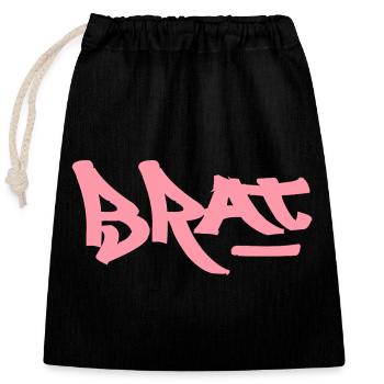 Texte du logo Pink Brat en graffiti - Sac cadeau en coton avec cordon (25 x 30 cm) - noir - Devant