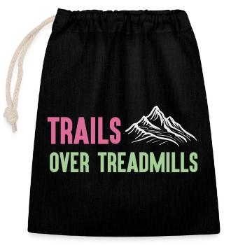 Trailrunning - Trails über Laufbänder - Verschließbarer Geschenkbeutel aus Baumwolle (25x30cm) - Schwarz - Vorne