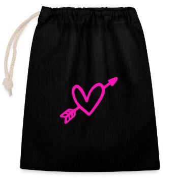Arrow and Heart Love Valentine's Day Cupid - Closable cotton gift bag (25x30cm) - black - Front