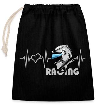 Motorrad Racing Herzschlag Helm Liebe Herz Symbol - Verschließbarer Geschenkbeutel aus Baumwolle (25x30cm) - Schwarz - Vorne