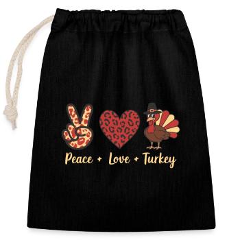 Thanksgiving Peace Love Turkey - Closable cotton gift bag (25x30cm) - black - Front