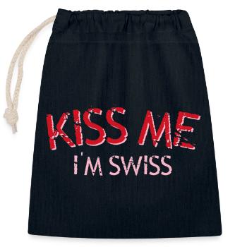 Embrasse-moi je suis suisse - Sac cadeau en coton avec cordon (25 x 30 cm) - bleu marine - Devant
