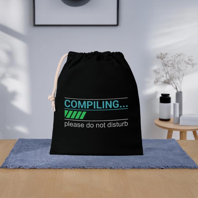 Funny Programmer T-Shirt - Compiling Please Closable cotton gift bag (25x30cm)