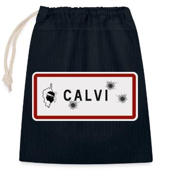 Panneau d’entrée de la ville de Calvi - Sac cadeau en coton avec cordon (25 x 30 cm) - bleu marine - Devant