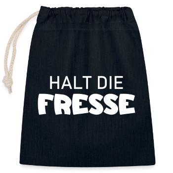 Halt die Fresse - Cooler Spruch - Verschließbarer Geschenkbeutel aus Baumwolle (25x30cm) - Navy - Vorne
