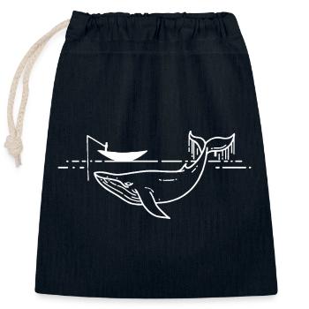 Minimal Whale Line Art on Sea - Closable cotton gift bag (25x30cm) - navy - Front
