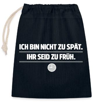 Not too late – you are too early - Closable cotton gift bag (25x30cm) - navy - Front