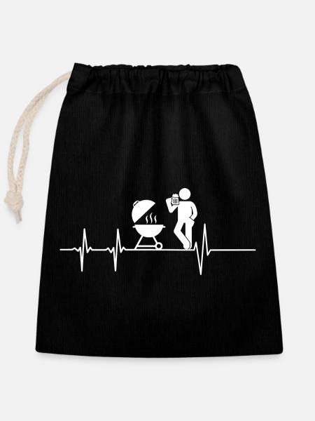Heartbeat Grillshirt Mann - Verschließbarer Geschenkbeutel aus Baumwolle (25x30cm) - Schwarz