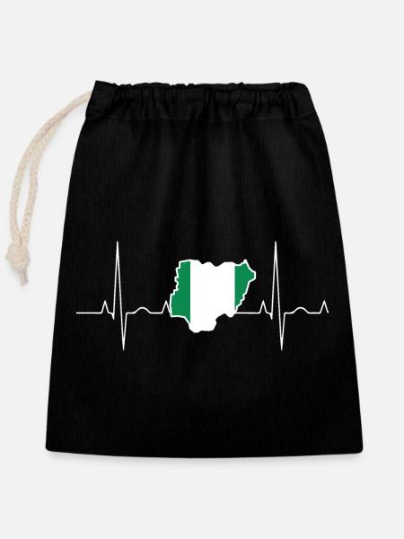 Nigeria Herzschlag - Verschließbarer Geschenkbeutel aus Baumwolle (25x30cm) - Schwarz
