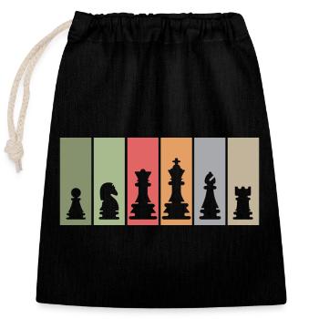 Chess pieces retro chess player club team logo - Closable cotton gift bag (25x30cm) - black - Front