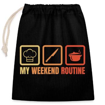 Weekend Cooking - Closable cotton gift bag (25x30cm) - black - Front
