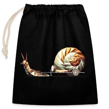 Snail with caravan – Slow Travel as art - Closable cotton gift bag (25x30cm) - black - Front