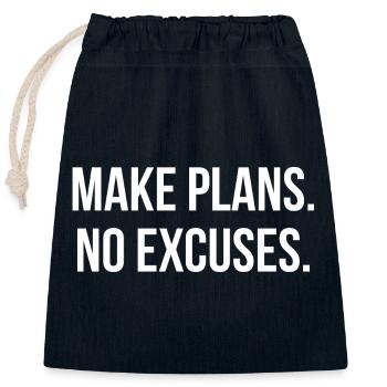 FAITES DES PLANS. PAS D’EXCUSES. | Greyline Officiel - Sac cadeau en coton avec cordon (25 x 30 cm) - bleu marine - Devant