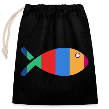 FISH - Closable cotton gift bag (25x30cm) - black - Front