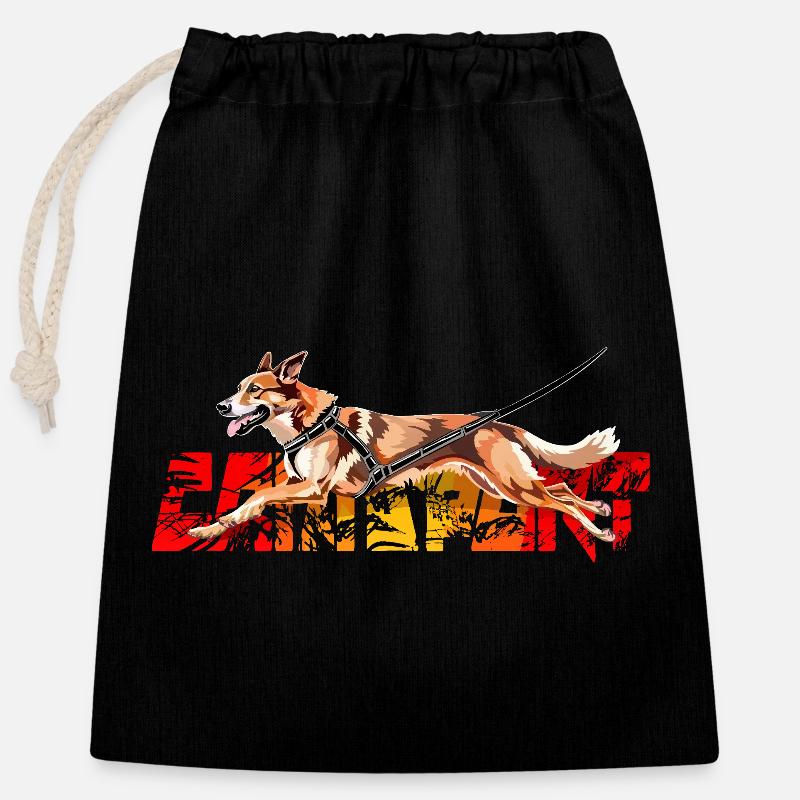Chien en Action faisant du canicross - Sac cadeau en coton avec cordon (25 x 30 cm) - noir