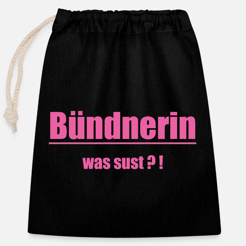 Bündnerin Was Sus?! Pink Text - Verschließbarer Geschenkbeutel aus Baumwolle (25x30cm) - Schwarz