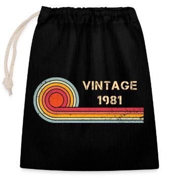 Vintage 1981 Geburtstag Retro Design - Verschließbarer Geschenkbeutel aus Baumwolle (25x30cm) - Schwarz - Vorne