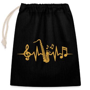 Saxophone Heartbeat Saxophoniste Musicien Saxophone - Sac cadeau en coton avec cordon (25 x 30 cm) - noir - Devant