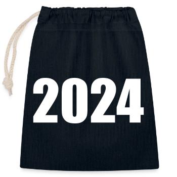2024 blanc Réveillon du Nouvel An noir - Sac cadeau en coton avec cordon (25 x 30 cm) - bleu marine - Devant