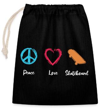 Planche à roulettes Peace Love - Sac cadeau en coton avec cordon (25 x 30 cm) - noir - Devant