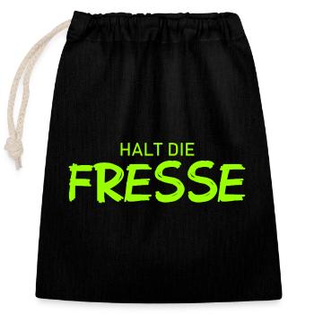 Halt die Fresse - Cooler Spruch - Verschließbarer Geschenkbeutel aus Baumwolle (25x30cm) - Schwarz - Vorne