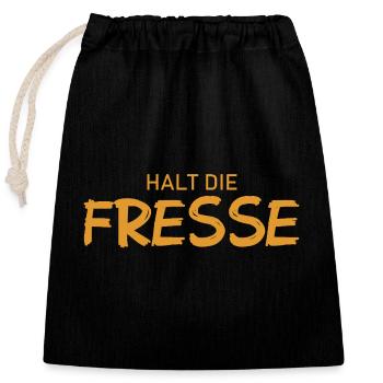 Halt die Fresse - Cooler Spruch - Verschließbarer Geschenkbeutel aus Baumwolle (25x30cm) - Schwarz - Vorne