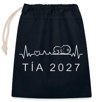 Annonce de grossesse sur la fréquence cardiaque de la future tante 2027 - Sac cadeau en coton avec cordon (25 x 30 cm) - bleu marine - Devant