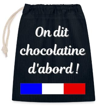 On dit chocolatine d'abord - Sac cadeau en coton avec cordon (25 x 30 cm) - bleu marine - Devant