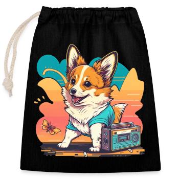 Corgie Cartoon - Closable cotton gift bag (25x30cm) - black - Front