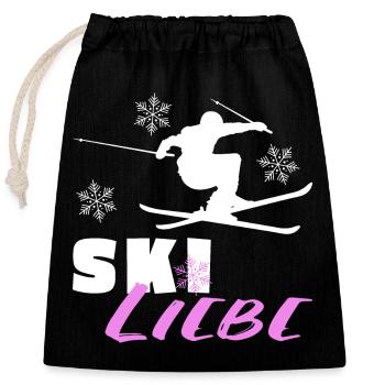 Ski Liebe -Ski fahren Skiurlaub Piste Berge Schnee - Verschließbarer Geschenkbeutel aus Baumwolle (25x30cm) - Schwarz - Vorne