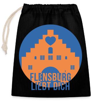 Flensburg liebt dich - Verschließbarer Geschenkbeutel aus Baumwolle (25x30cm) - Schwarz - Vorne