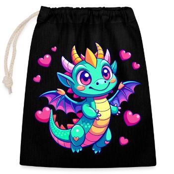 Dragon coloré - Sac cadeau en coton avec cordon (25 x 30 cm) - noir - Devant