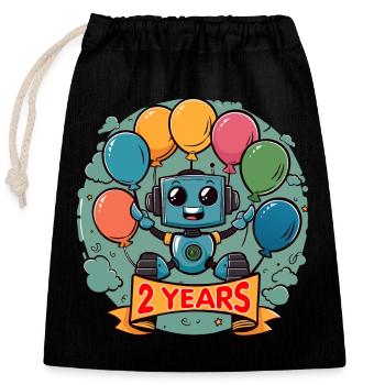 2 Jahre Geburtstag Kleiner Roboter mit Luftballons - Verschließbarer Geschenkbeutel aus Baumwolle (25x30cm) - Schwarz - Vorne