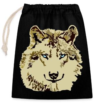 Wolf braun blaue Augen - Verschließbarer Geschenkbeutel aus Baumwolle (25x30cm) - Schwarz - Vorne