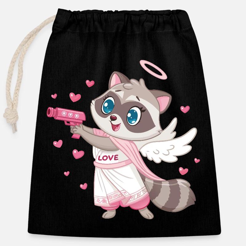 Cupidon Ange Laveur aux Ailes - Sac cadeau en coton avec cordon (25 x 30 cm) - noir