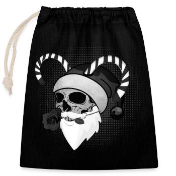 Santa Claus Skull Rose Horns - Closable cotton gift bag (25x30cm) - black - Front