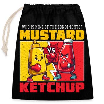 Senf vs. Ketchup: Cartoon-Duell - Verschließbarer Geschenkbeutel aus Baumwolle (25x30cm) - Schwarz - Vorne