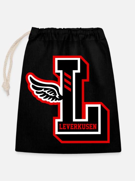 LEVERKUSEN 2026 - Verschließbarer Geschenkbeutel aus Baumwolle (25x30cm) - Schwarz