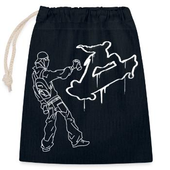 Skateboard Graffiti Skateur - Sac cadeau en coton avec cordon (25 x 30 cm) - bleu marine - Devant