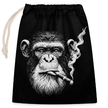 Chimp Smoking Portrait - Closable cotton gift bag (25x30cm) - black - Front